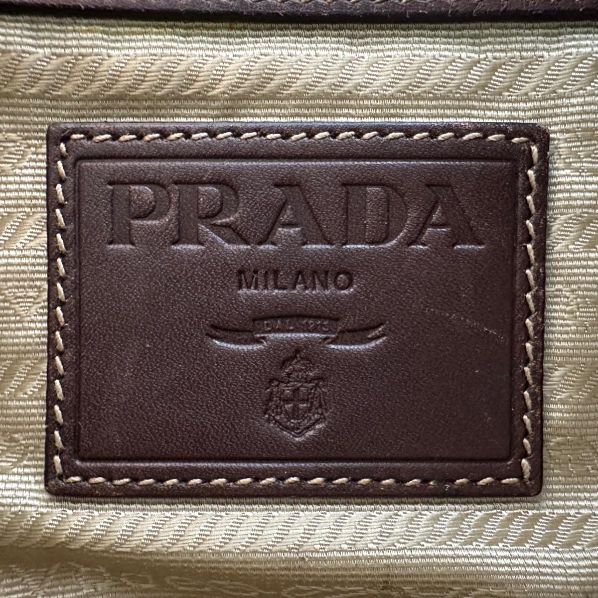 PRADA Handbag BR3423 Canvas, Leather beige one belt Logo jacquard Women Used Authentic