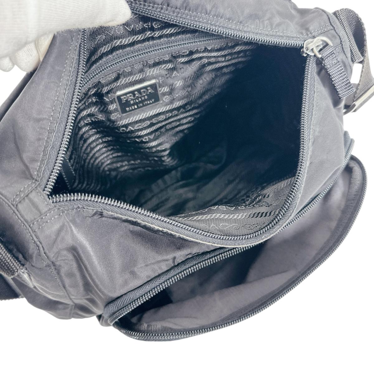 PRADA Shoulder Bag Nylon black Crossbody Triangle logo