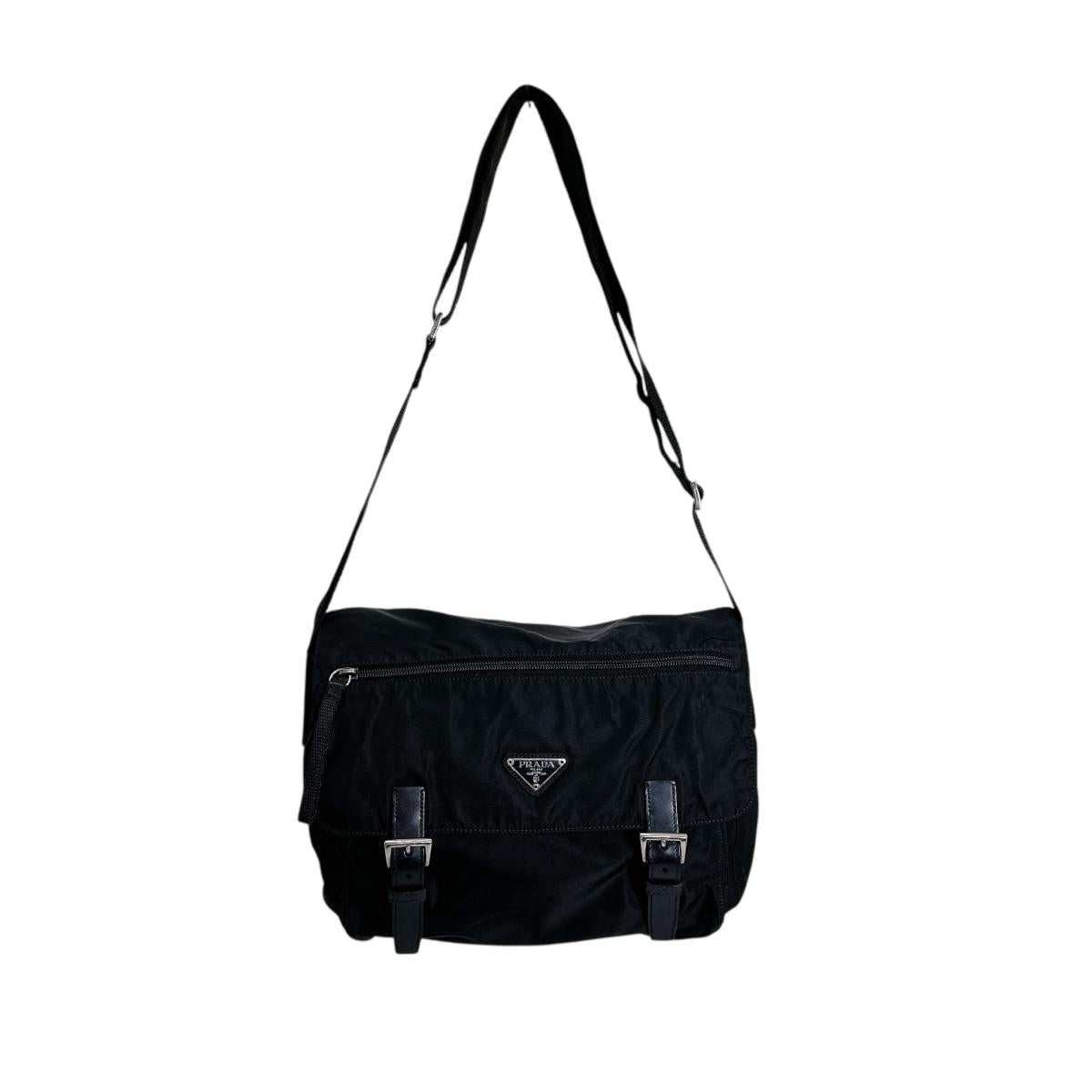 PRADA Shoulder Bag Nylon black Crossbody Triangle logo