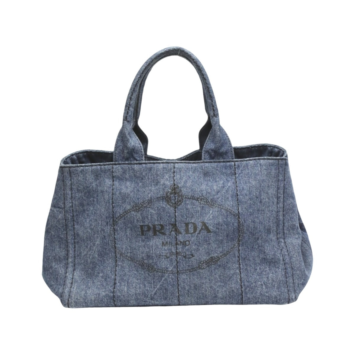 PRADA Tote Bag 1BG439 denim blue Tote Bag Canapa Women Used Authentic