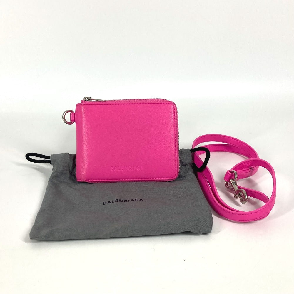 BALENCIAGA Folded wallet 659224 leather pink Compact wallet Logo strap included