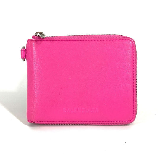BALENCIAGA Folded wallet 659224 leather pink Compact wallet Logo strap included