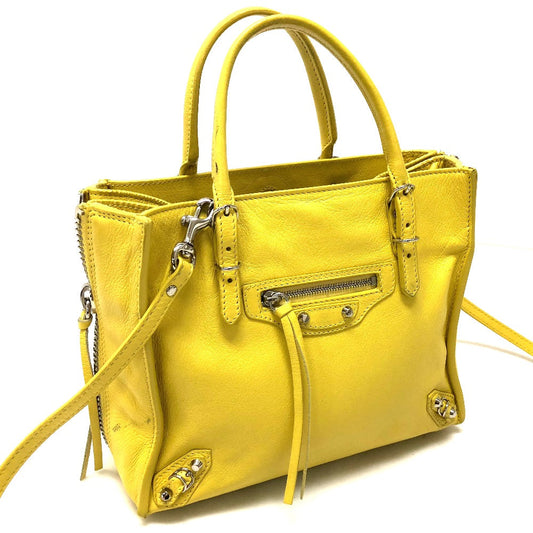 BALENCIAGA Shoulder Bag 357333 leather yellow Tote Bag Paper mini Women Used Authentic