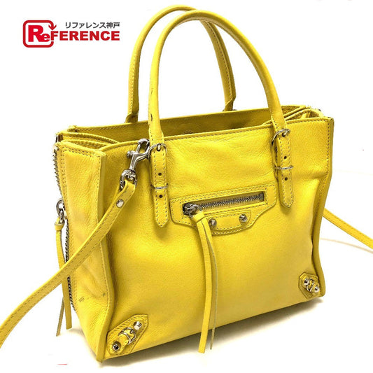 BALENCIAGA Shoulder Bag 357333 leather yellow Tote Bag Paper mini Women Used Authentic