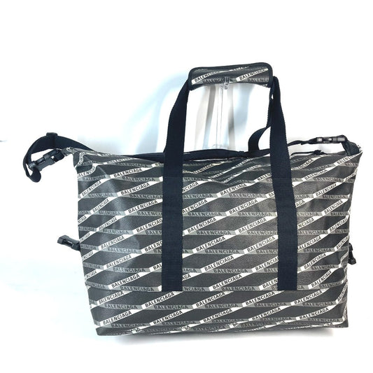 BALENCIAGA Boston Duffel bag 532810 Leather, PVC gray Logo all-over pattern unisex(Unisex) Used Authentic