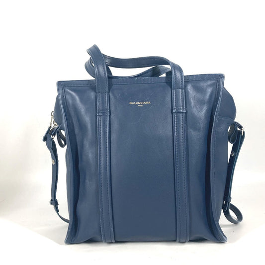 BALENCIAGA Tote Bag 443096 leather Navy Bazaar Shopper S Women Used Authentic