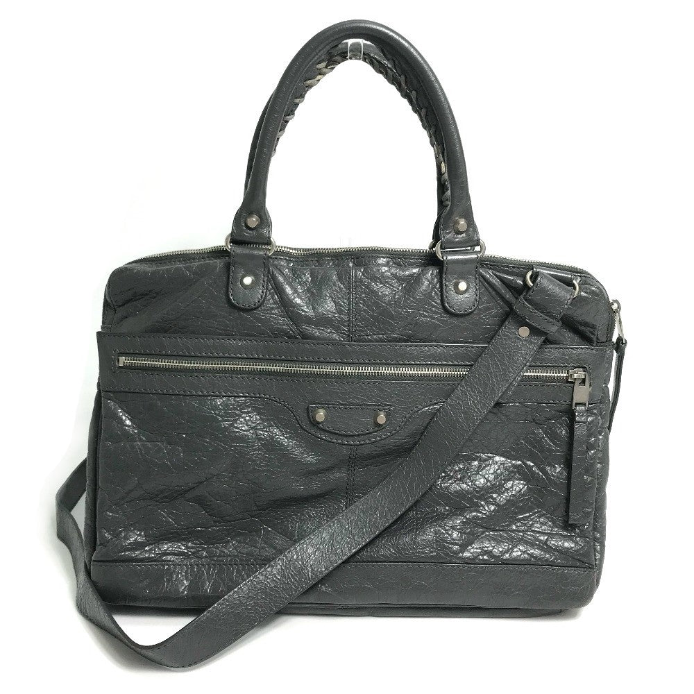 BALENCIAGA Business bag 310939 leather gray Wrinkles processing Shoulder Bag Crossbody mens Used Authentic
