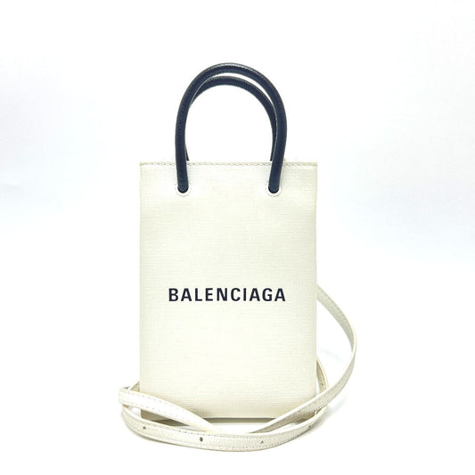 BALENCIAGA Tote Bag 593826 leather white Everyday Shopping Phone Shoulder Women Used Authentic