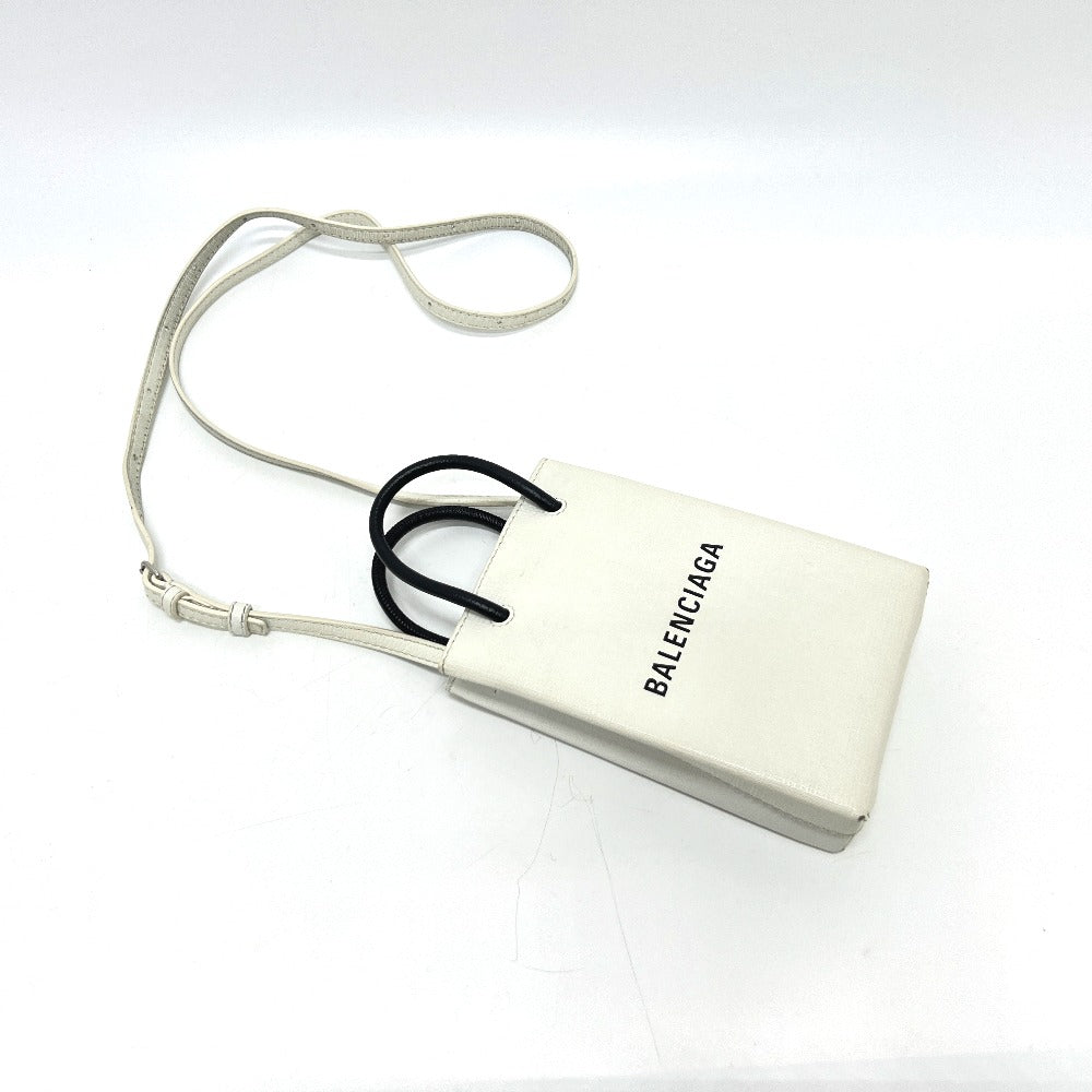 BALENCIAGA Tote Bag 593826 leather white Everyday Shopping Phone Shoulder Women Used Authentic