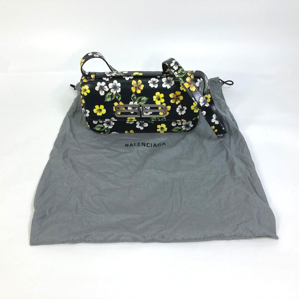 BALENCIAGA Shoulder Bag 674693 leather black GOSSIP gossip flower Women Used Authentic