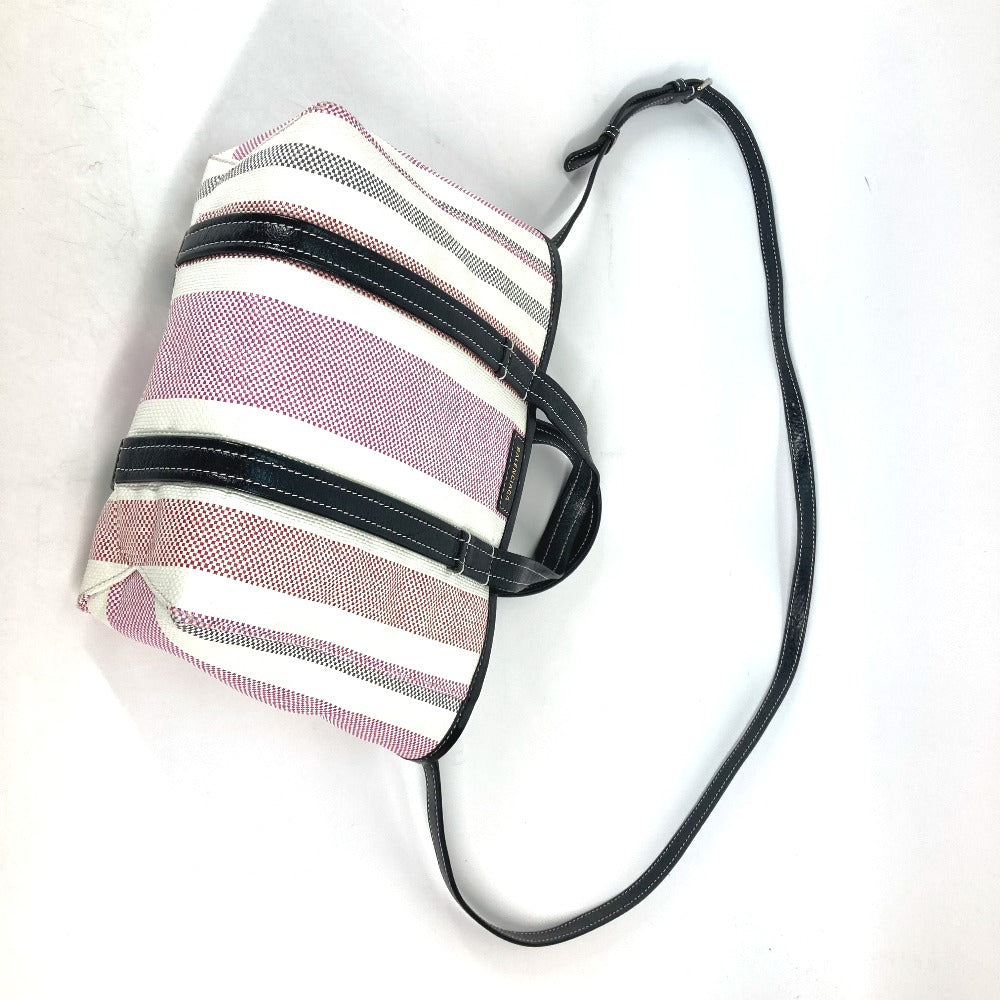 BALENCIAGA Handbag 671404 Leather, Raffia pink stripe BARBES SMALL