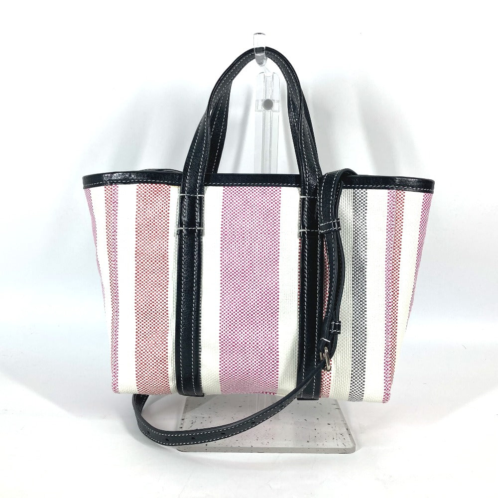 BALENCIAGA Handbag 671404 Leather, Raffia pink stripe BARBES SMALL