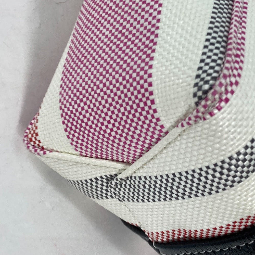 BALENCIAGA Handbag 671404 Leather, Raffia pink stripe BARBES SMALL