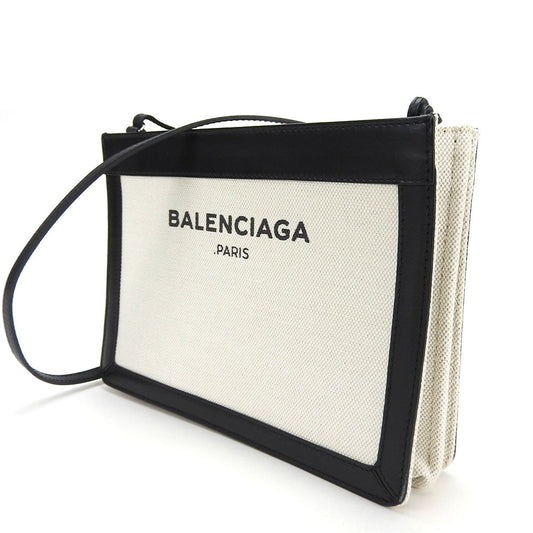 BALENCIAGA Shoulder Bag 390641 Canvas, Leather Ivory Navy Pochette Women Used Authentic