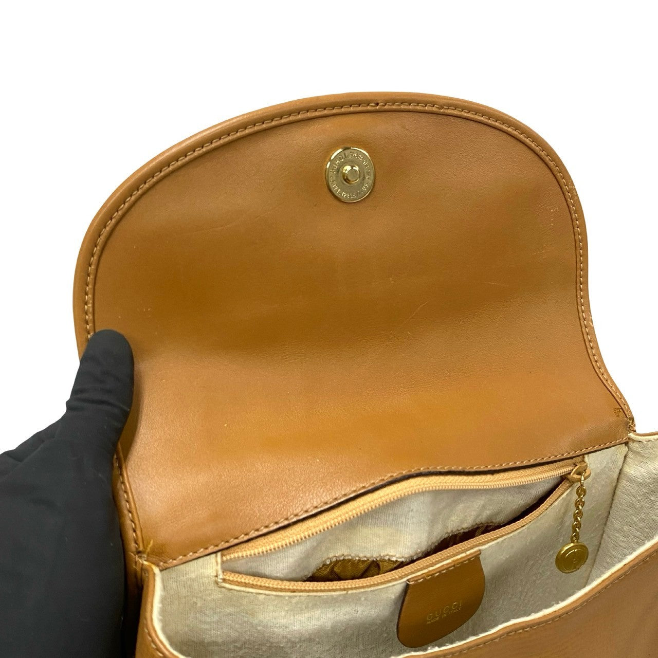 GUCCI Shoulder Bag leather Brown GG logo Women Used Authentic