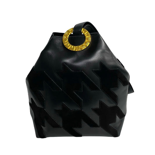 CELINE Shoulder Bag Calfskin black Arc de Triomphe Motif Circle Metal Women Used Authentic