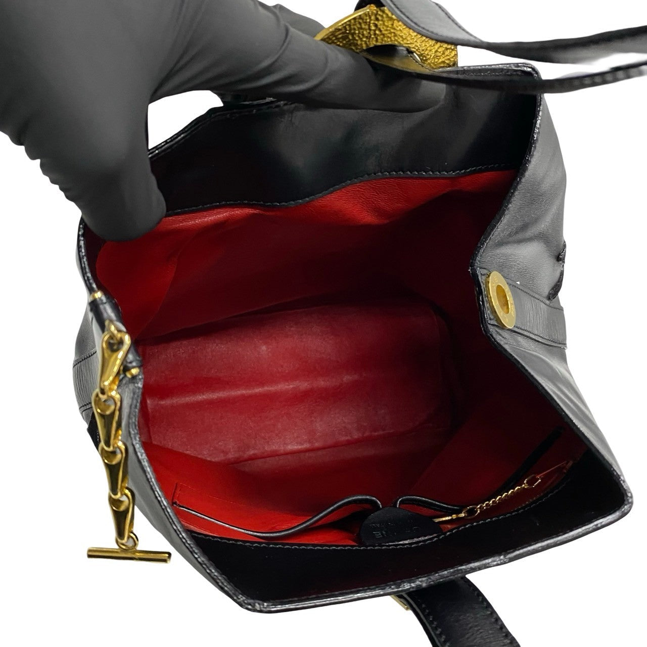 CELINE Shoulder Bag Calfskin black Arc de Triomphe Motif Circle Metal Women Used Authentic