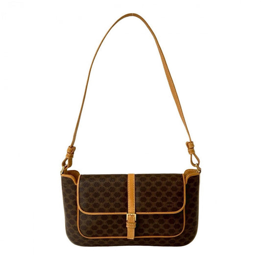 CELINE Shoulder Bag Leather, PVC Brown Macadam Blason Triomphe Pattern Women Used Authentic