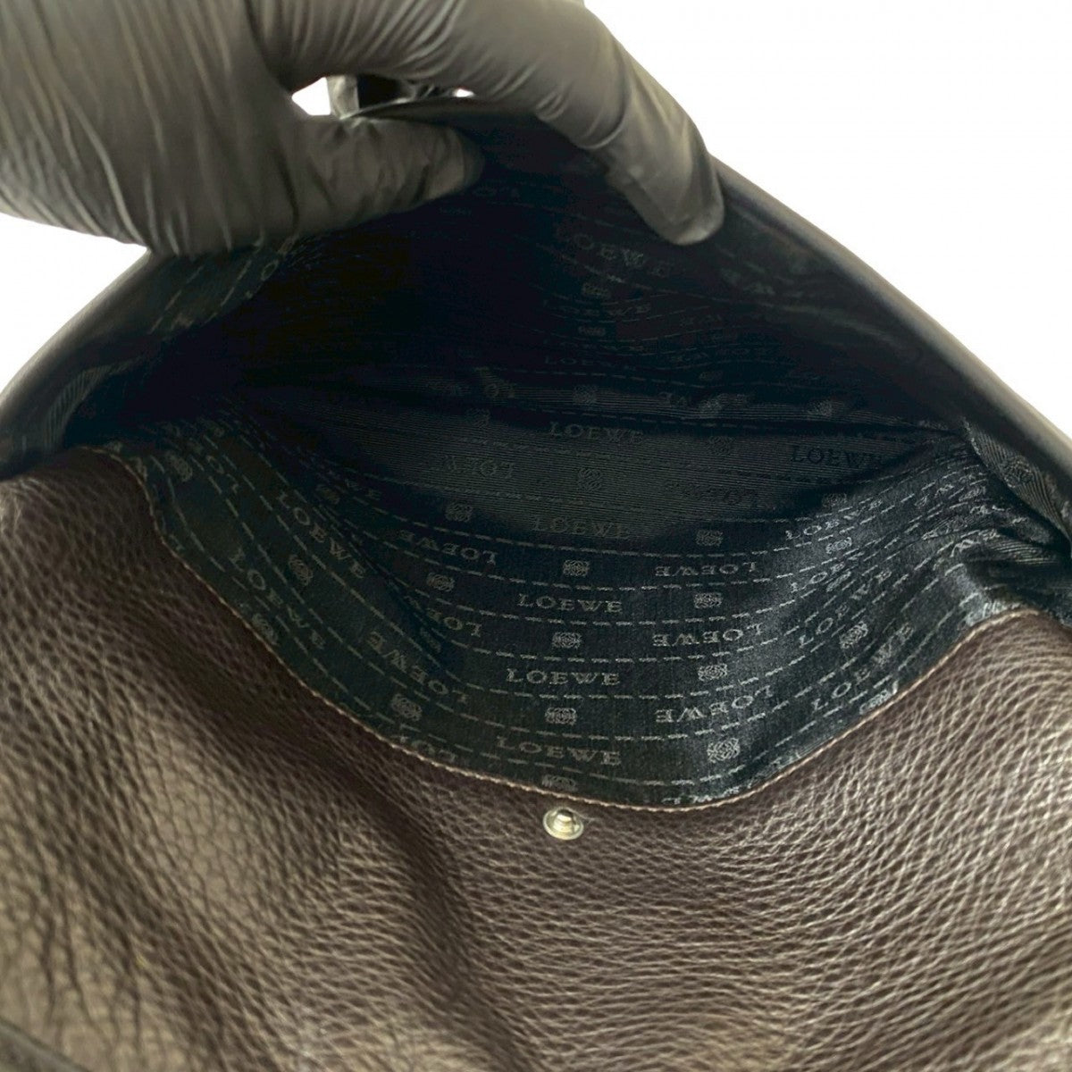 LOEWE Shoulder Bag Leather, Nylon Brown Anagram logo Women Used Authentic