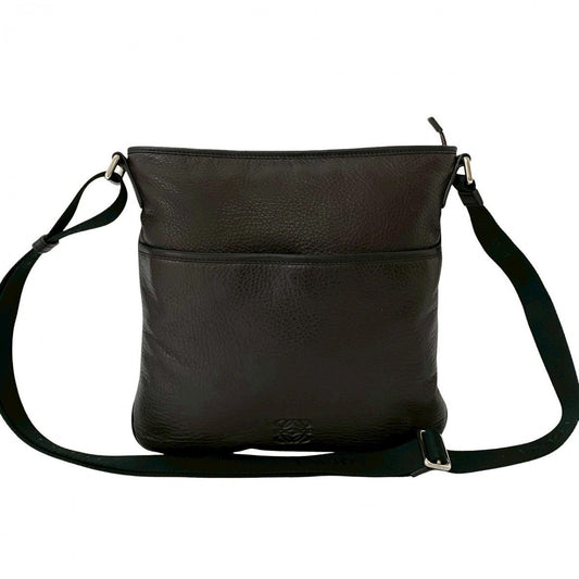 LOEWE Shoulder Bag Leather, Nylon Brown Anagram logo Women Used Authentic