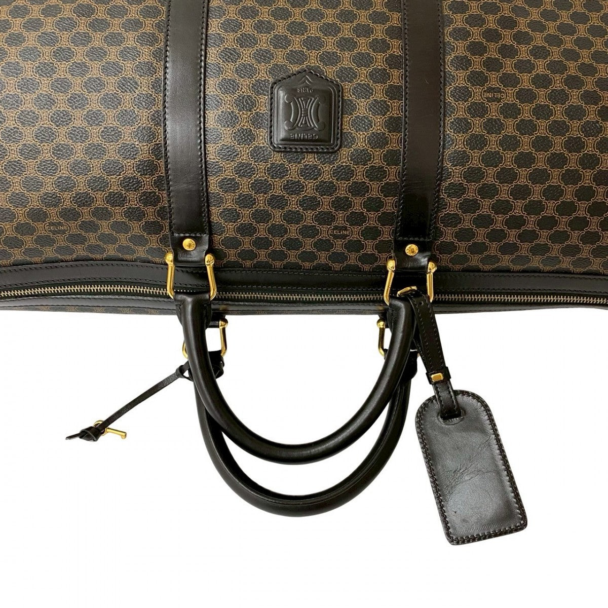 CELINE Boston Duffel bag Leather, PVC black Macadam Blason Triomphe Pattern Women Used Authentic