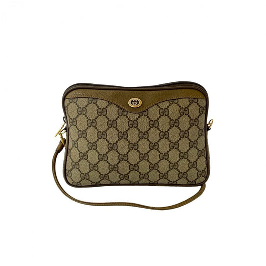 GUCCI Shoulder Bag Leather, PVC Brown GG logo Metal Women Used Authentic