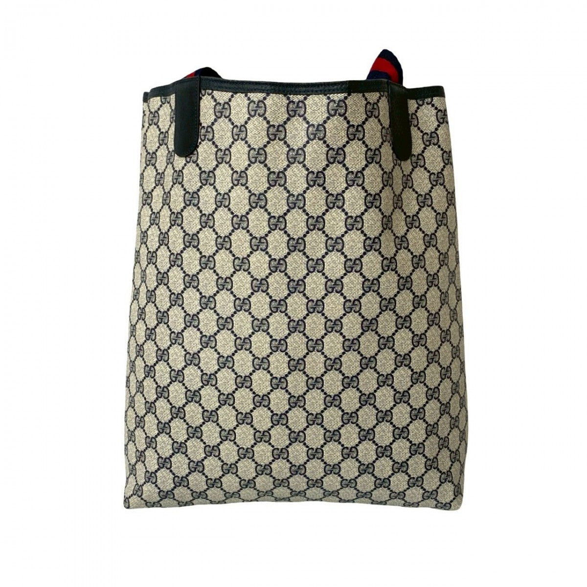 GUCCI Tote Bag Leather, PVC Navy GG logo Metal Sherry line Women Used Authentic