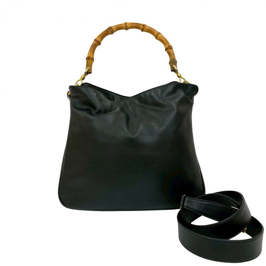 GUCCI Shoulder Bag leather black Bamboo
