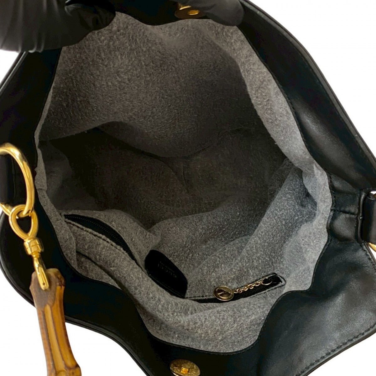 GUCCI Handbag leather black Bamboo Women Used Authentic