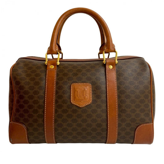 CELINE Handbag Leather, PVC Brown Macadam Blazon Pattern Triomphe logo Women Used Authentic