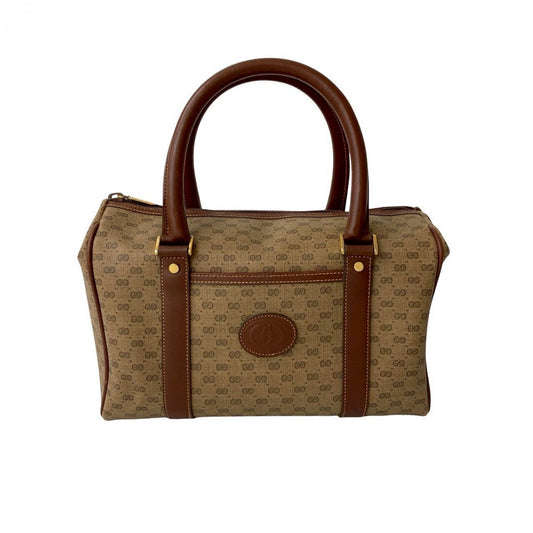 GUCCI Handbag Leather, PVC Brown Micro GG logo Metal Women Used Authentic