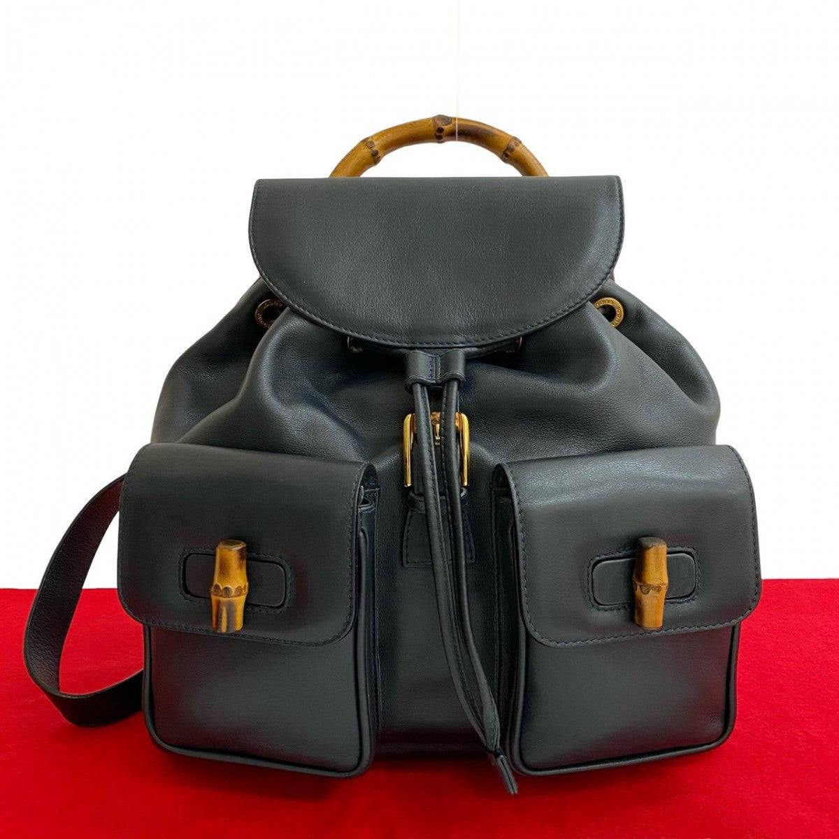 GUCCI Backpack leather Navy Bamboo