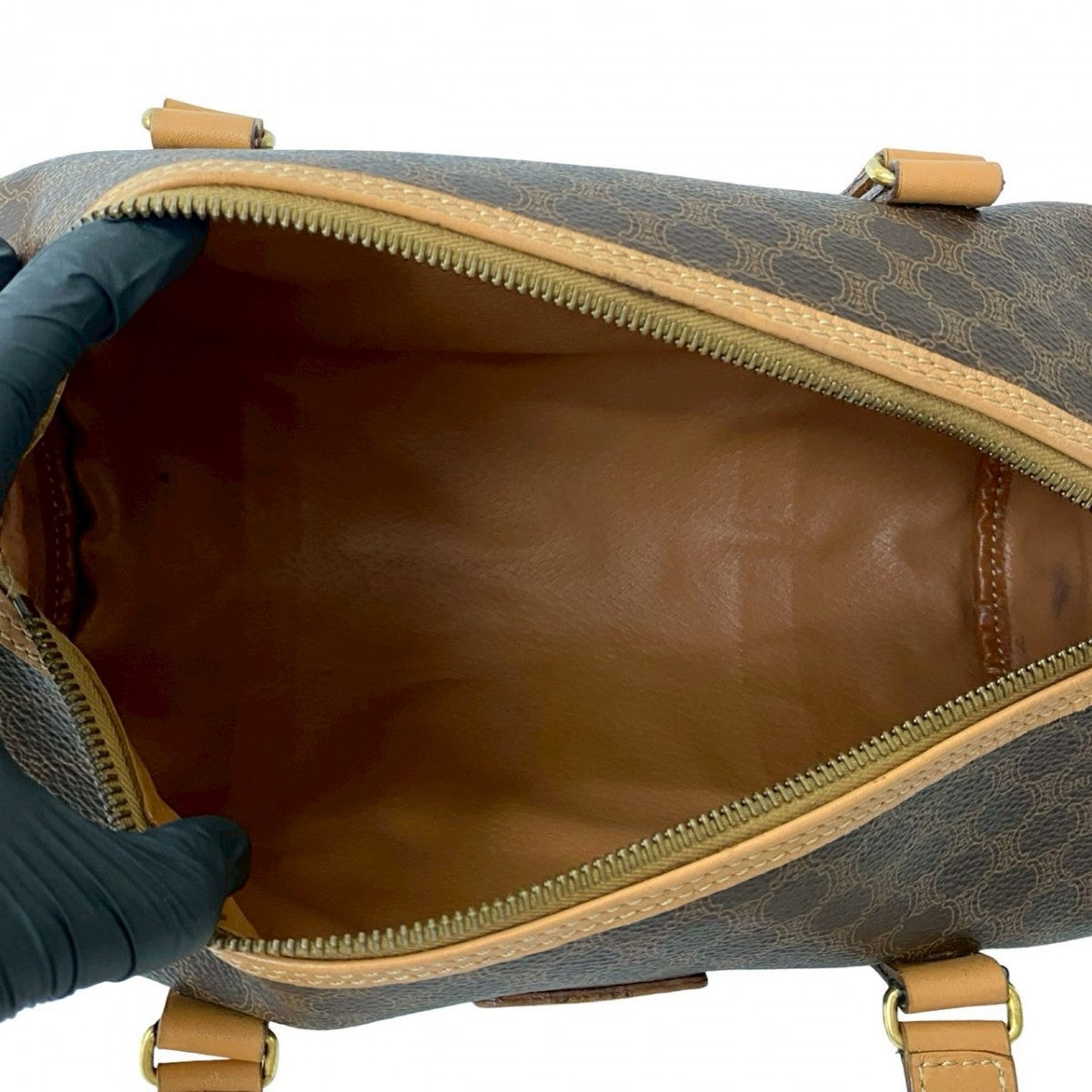 CELINE Handbag Leather, PVC Brown Macadam Blazon Pattern Triomphe logo Women Used Authentic