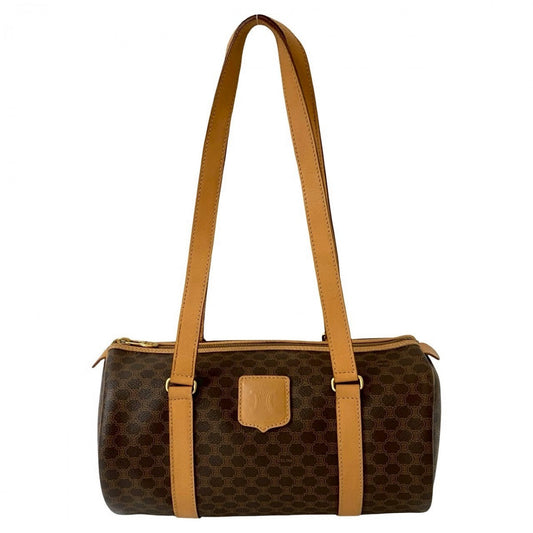 CELINE Handbag Leather, PVC Brown Macadam Blazon Pattern Triomphe logo Women Used Authentic