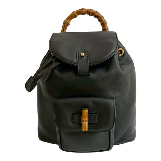 GUCCI Backpack leather black Bamboo