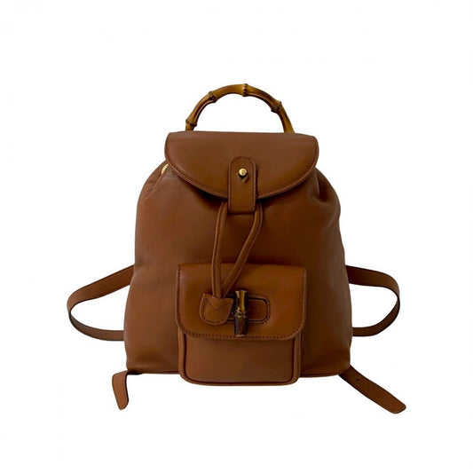 GUCCI Backpack leather Brown Bamboo Women Used Authentic