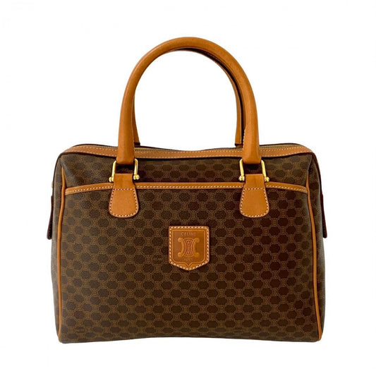 CELINE Handbag Leather, PVC Brown Macadam Blazon Pattern Triomphe logo Women Used Authentic