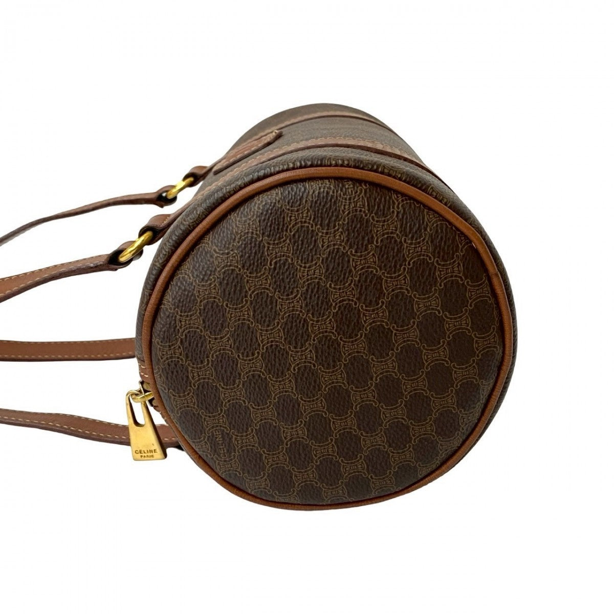 CELINE Boston Duffel bag Leather, PVC Brown Macadam Blason Triomphe Pattern Women Used Authentic