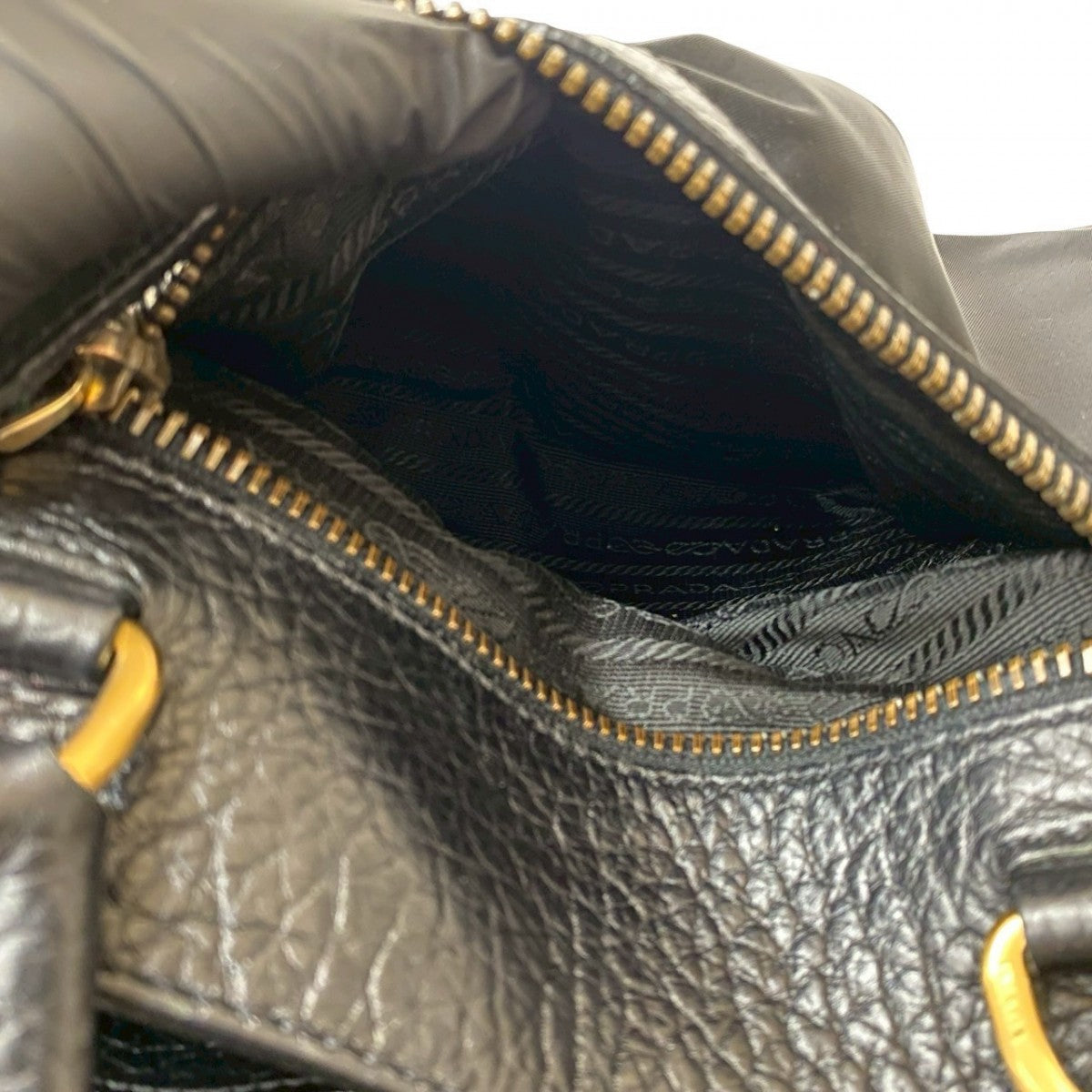 PRADA Handbag Leather, Nylon black Triangular logo Women Used Authentic