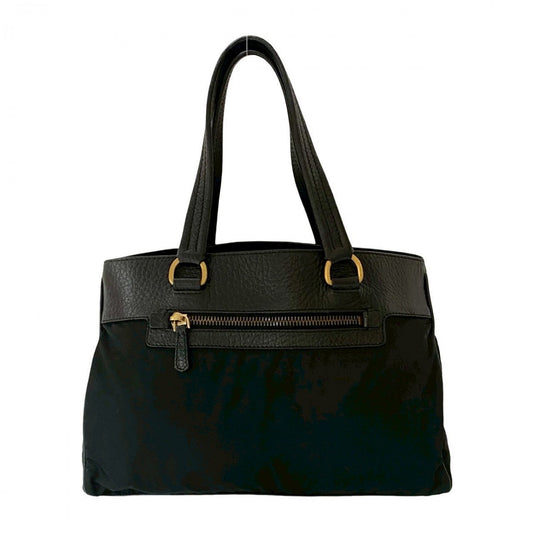 PRADA Handbag Leather, Nylon black Triangular logo Women Used Authentic