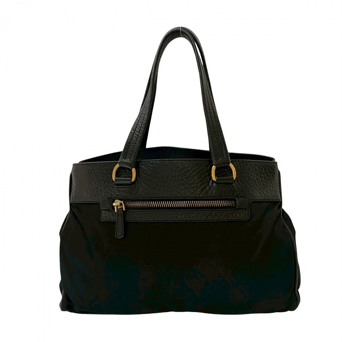 PRADA Handbag Leather, Nylon black Triangular logo Women Used Authentic