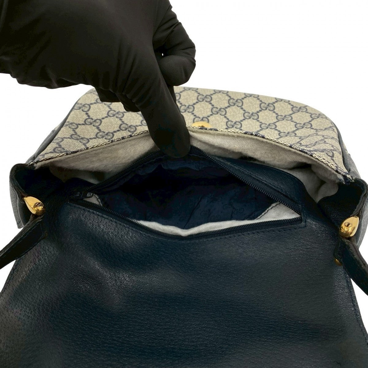 GUCCI Shoulder Bag leather Navy Sherry line