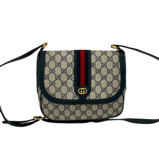 GUCCI Shoulder Bag leather Navy Sherry line