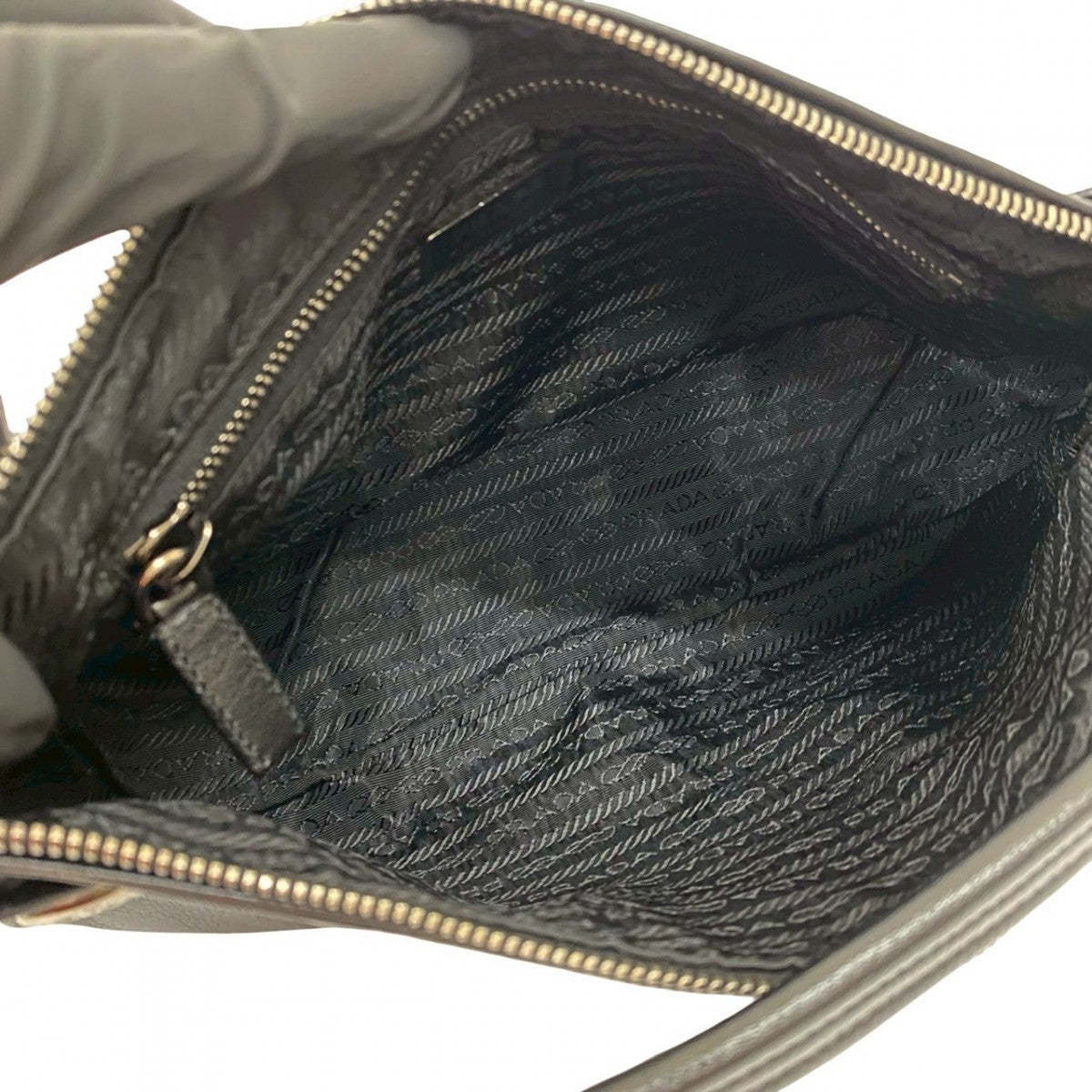 PRADA Shoulder Bag leather black logo Metal Women Used Authentic