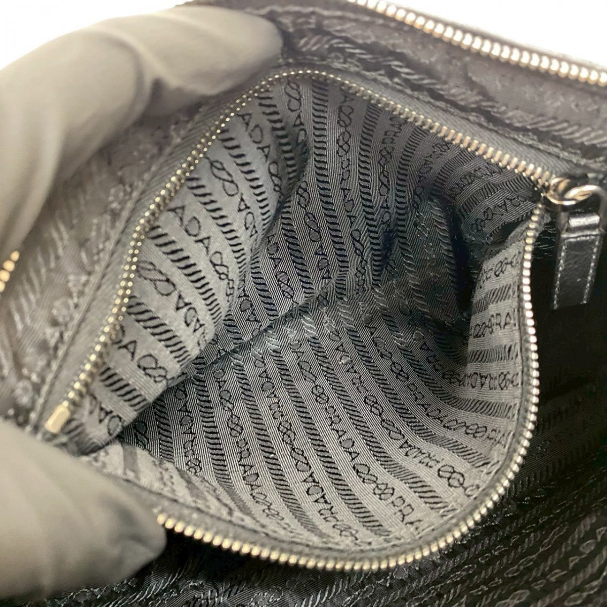 PRADA Shoulder Bag leather black logo Metal Women Used Authentic