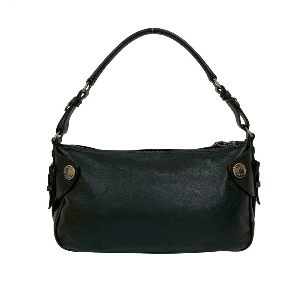 PRADA Shoulder Bag leather black logo Metal Women Used Authentic