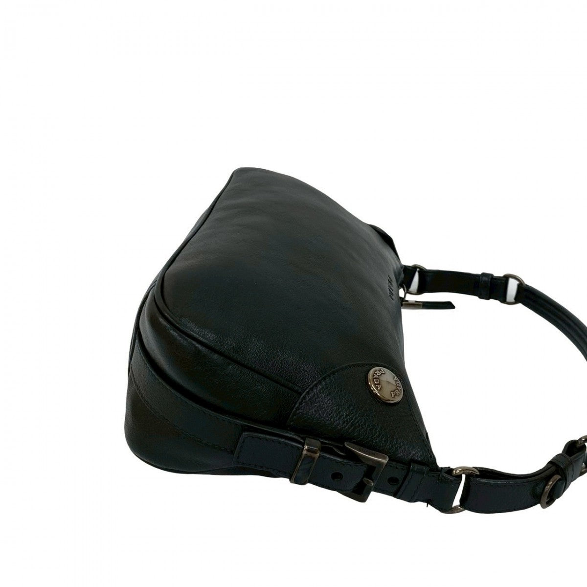 PRADA Shoulder Bag leather black logo Metal Women Used Authentic