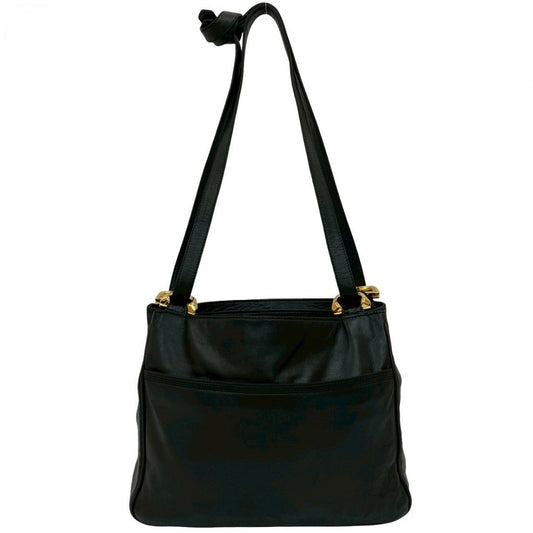 LOEWE Shoulder Bag leather black Anagram logo Women Used Authentic