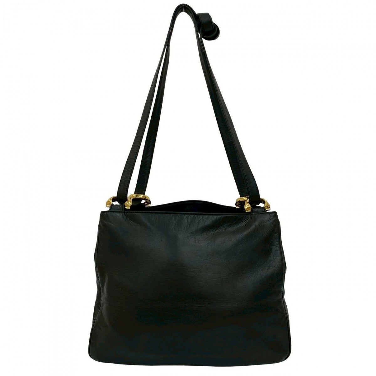 LOEWE Shoulder Bag leather black Anagram logo Women Used Authentic