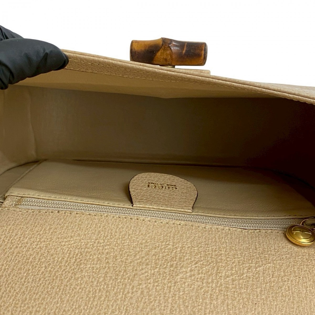 GUCCI Shoulder Bag leather beige Bamboo